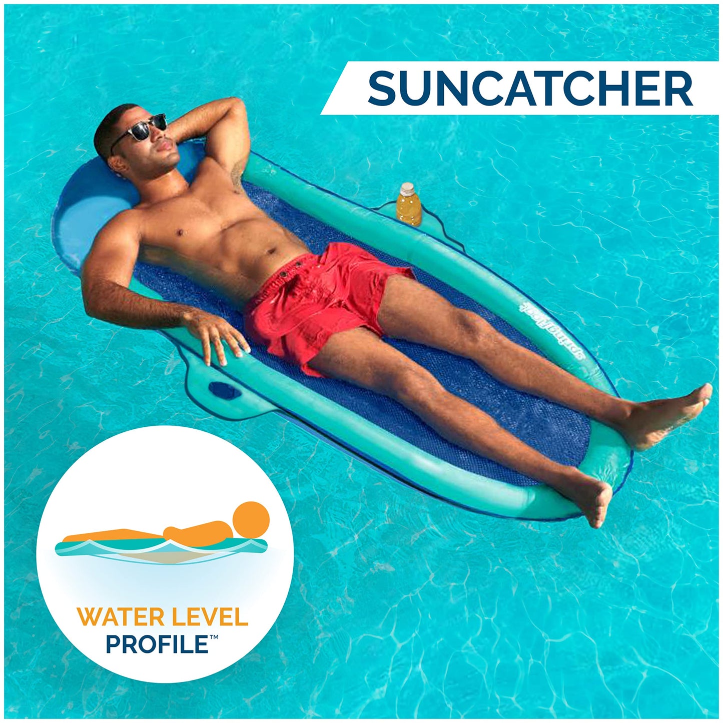 SwimWays Spring Float SunCatcher Pool Lounge Chair with Hyper-Flate Valve, Aqua