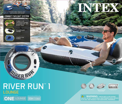 Intex River Run I Sport Lounge, Flotteur d'eau gonflable, 53" de diamètre Salon de sport pour 1 personne