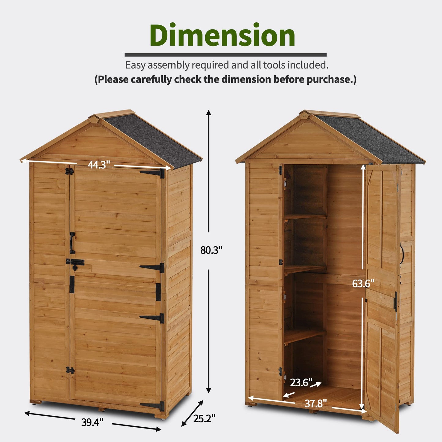 MCombo Grande armoire de rangement extérieure avec 3 étagères, abri de rangement extérieur surdimensionné pour outils avec serrure, grand abri de jardin avec sol pour jardin et terrasse (39,4 x 25,2 x 80,3 pouces) 1998 (naturel) Naturel 