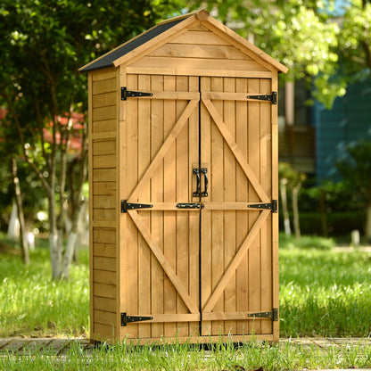 GLORHOME Abri de rangement extérieur en bois 5,8 pi x 3 pi, organisateur d'outils avec toit en asphalte étanche, portes verrouillables, étagères à 3 niveaux pour jardin, pelouse, jardin, abri de rangement en bois 5,8 pi x 3 pi naturel 