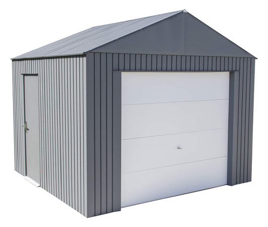 Sojag Everest Galvalume Steel 12' x 10' avec murs extra hauts pour garage, bâtiment de stockage, charbon de bois 12' x 10' 