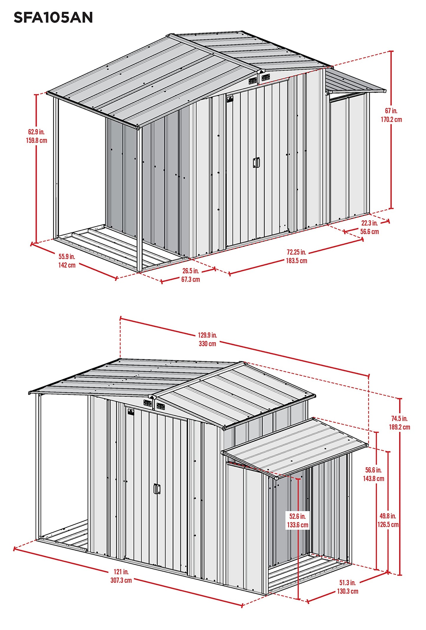 Arrow Sheds 10' x 5' Galvanized Steel 3-in-1 Pad-Lockable Outdoor Utility Storage Shed, Anthracite Modern