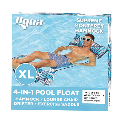 Aqua Original Monterey Hammock 4 en 1 Flotteur de piscine et hamac à eau – Flotteurs de piscine gonflables polyvalents pour adultes – Matériau PVC épais et antiadhésif breveté Supreme Hamac – Fougère bleue