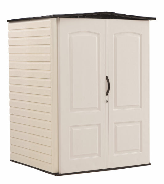 Rubbermaid Resin Weather Resistant Outdoor Storage Shed, 5 x 4 ft., Sandalwood/Onyx Roof, for Garden/Backyard/Home/Pool 5'x4'