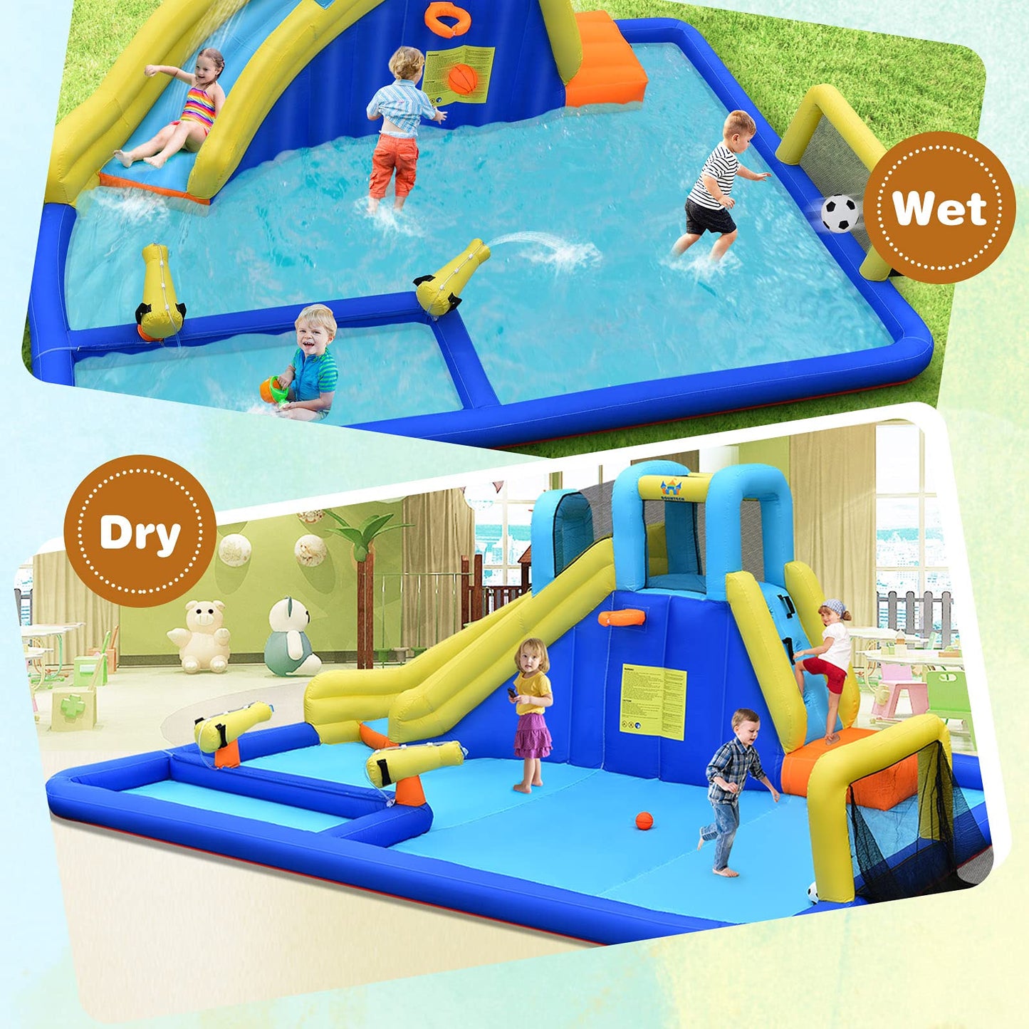 BOUNTECH Inflatable Water Slides for Kids, 6-in-1 Giant Water Park for Outdoor Fun w/Water Soccer Splash Pool, Blow up Waterslide Inflatables for Kids and Adults Backyard Party Gifts Without Air Blower
