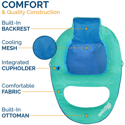 SwimWays Chaise longue de piscine inclinable à flotteur à ressort avec valve hyper-plate, inclinable Aqua Aqua