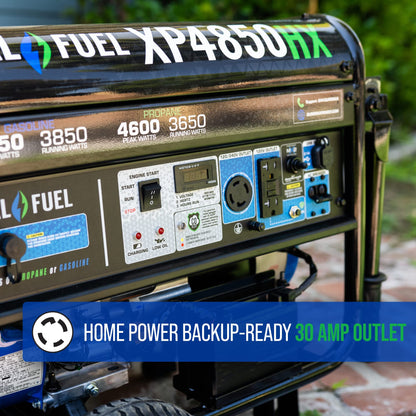 DuroMax XP4850HX Dual Fuel Portable Generator-4850 Watt Gas or Propane Powered Electric Start w/CO Alert, 50 State Approved, Blue 4,850-Watt Dual Fuel