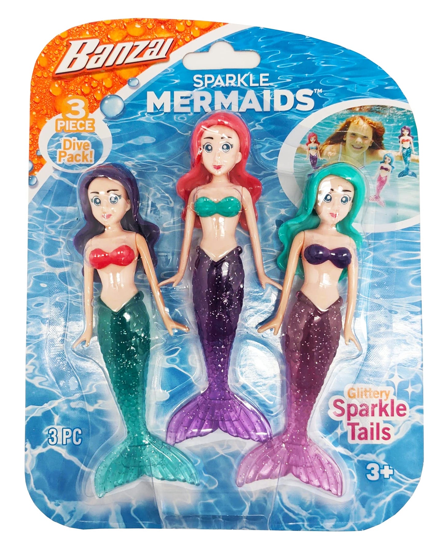 BANZAI 3 Piece Sparkle Mermaid Dive Toys - Glittery Sparkle Tails