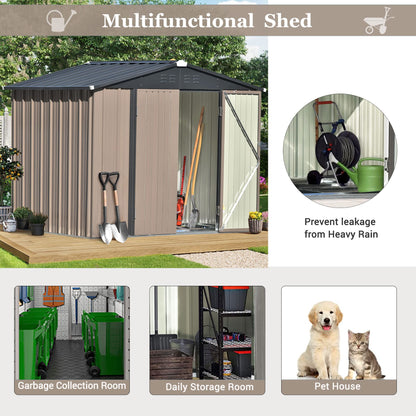 LZ LEISURE ZONE Patio 8'x6' Outdoor Storage Shed Kit,Bike Shed Garden Shed ,Metal Storage Shed with Lockable Doors, Tool Cabinet with Vents and Foundation Frame for Backyard, Lawn, Garden, Brown 8ftx6ft