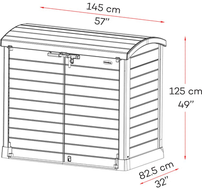 Duramax Cedargrain StoreAway 1200L Abri de Jardin en Plastique/Couvercle Arc - Abri Vélo de Rangement Extérieur - Construction Durable et Solide - Idéal pour Outils, Vélos, Barbecues et 2 Poubelles 240L, 145x85x125 cm, Couvercle Arc Gris Gris 1200 litres 