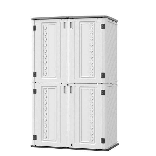 ADDOK Abri de rangement étanche/verrouillable, armoire de rangement extérieure en résine 52 pieds cubes, boîte de rangement extérieure pour cour pour ranger meubles de terrasse, outils de jardin, accessoires de vélo et tondeuse à gazon (blanc) 