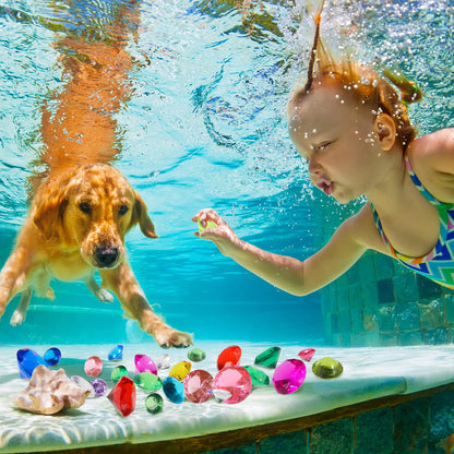 24 Pieces Diving Gem Pool Toys Colorful Summer Swimming Gem Diving Toys with 2 Treasure Pirate Boxes Summer Underwater Swimming Toy Set for Parties Birthday, Wedding Decoration Gems (Classic Style) Classic Style
