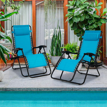 Goplus Zero Gravity Chaise, Chaise longue inclinable et pliante réglable avec oreiller et porte-gobelet, Patio Pelouse inclinable pour piscine extérieure Camp Yard (1, Bleu clair) Lot de 1