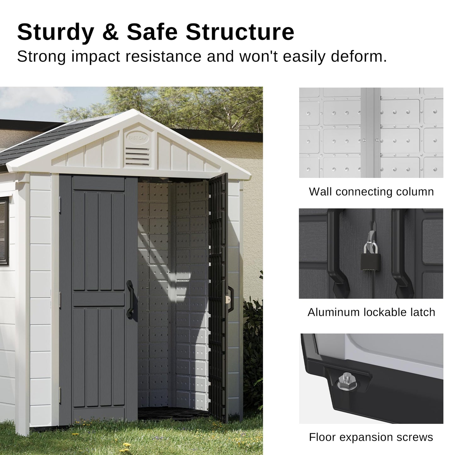 EAST OAK Outdoor Storage Shed, Waterproof Resin Tool Shed with Window, 152Cu.ft Outside House Shed for Patio Furniture, Lawn Mower, Bike, 7×4×8.2 FT