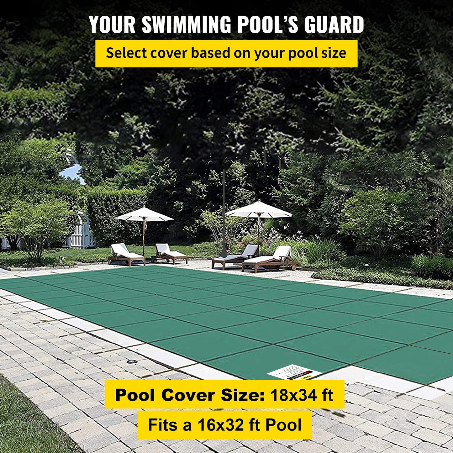 Happybuy Inground Pool Safety Cover, 16 x 32 ft Rectangular Winter Pool Cover with Left Step, Triple Stitched, High Strength Mesh PP Material, Good Rain Permeability, Installation Hardware Included 16 x 32 ft with 4x8ft Left Step