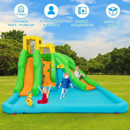 BOUNTECH Inflatable Water Slide, 6 in 1 Giant Waterslide Park for Kids Outdoor Fun with 480W Blower, 2 Slides, Splash Pool, Blow up Water Slides Inflatables for Kids and Adults Backyard Party Gifts With 480W Air Blower