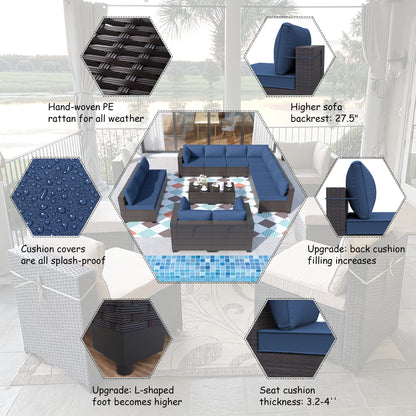 ALAULM 14 Pieces Sectional Sofa Sets, Outdoor Patio Furniture - Dark Blue