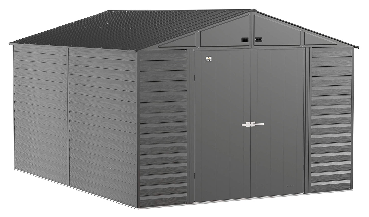 Arrow Shed Select 10' x 14' Outdoor Lockable Steel Storage Shed Building, Charcoal