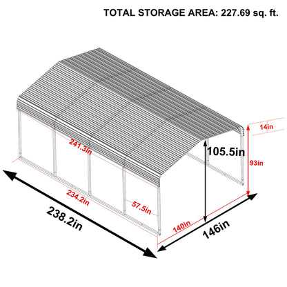 MUPATER Abri de voiture extérieur, auvent robuste de 12' x 20' pour garage, abri de garage de voiture avec toit et cadre en métal galvanisé pour voiture et bateau, gris 12 x 20 pieds 