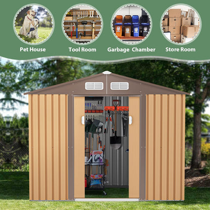 HOGYME Storage Shed 8' x 6' Outdoor Garden Shed Metal Shed Suitable for Storing Garden Tool Lawn Mower Ladder Coffee 8x6