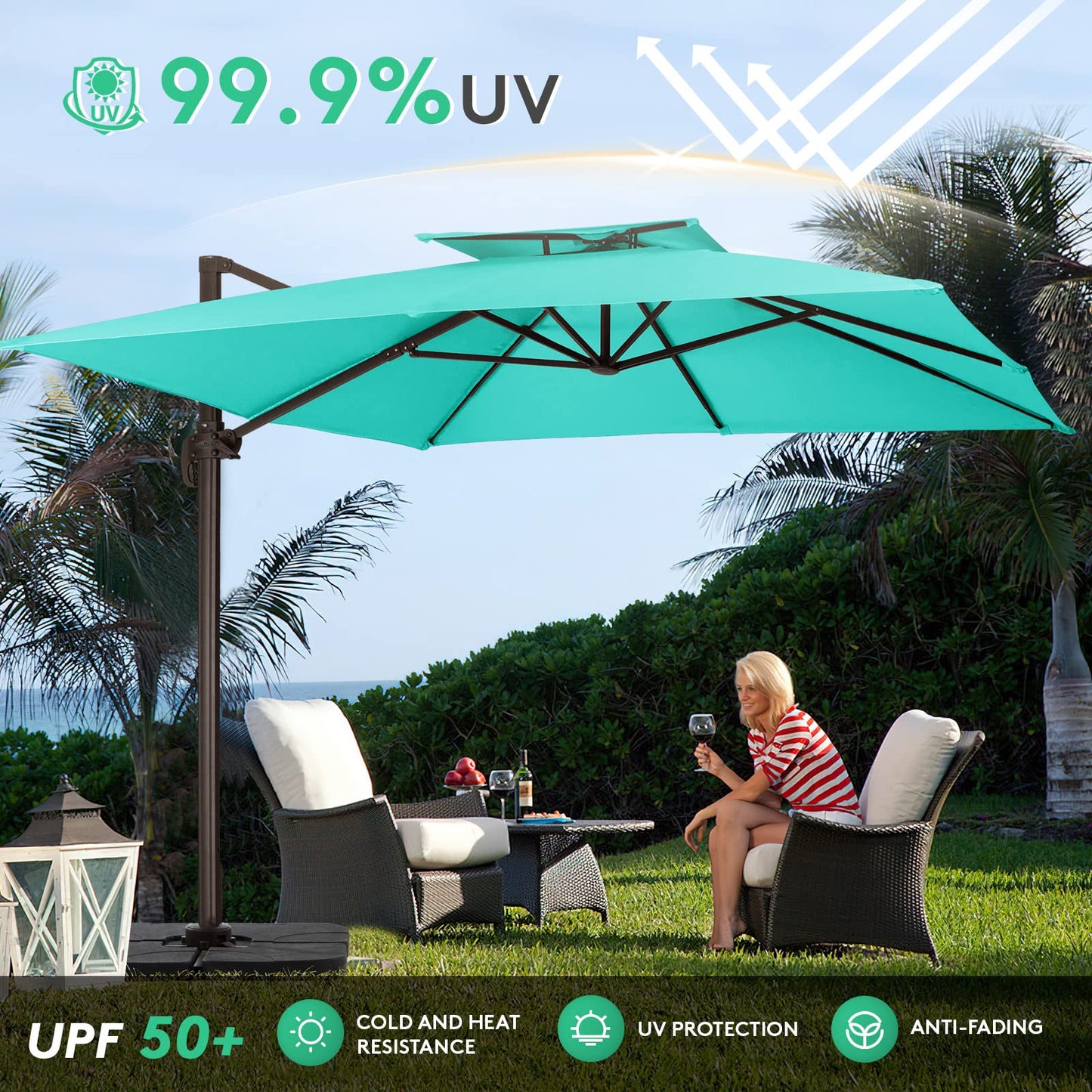 Square Cantilever Patio Umbrella 11FT Sky Blue