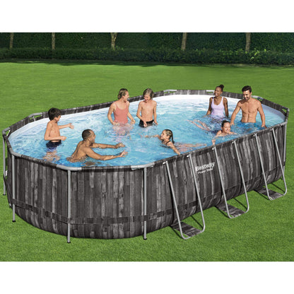 Bestway Power Steel 20' x 12' x 48" Oval Metal Frame Above Ground Outdoor Swimming Pool Set