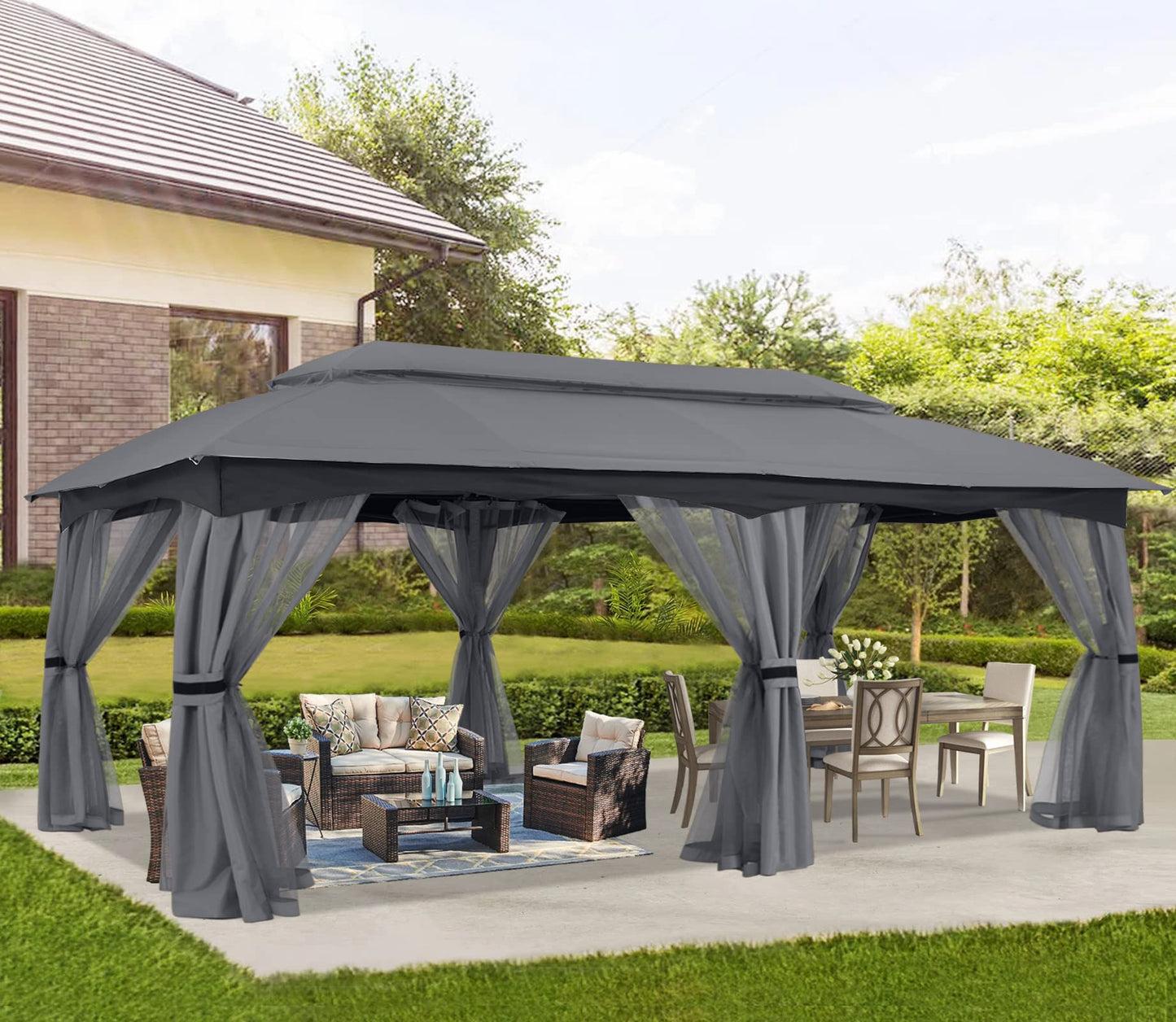 ABCCANOPY Tonnelle d'extérieur 10 x 20 – Tonnelle de terrasse avec moustiquaire, auvents extérieurs pour l'ombre et la pluie pour pelouse, jardin, cour et terrasse (beige) beige 