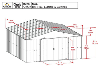 Arrow Sheds Classic 14' x 14' Hangar de rangement extérieur cadenassable en acier, bleu gris 