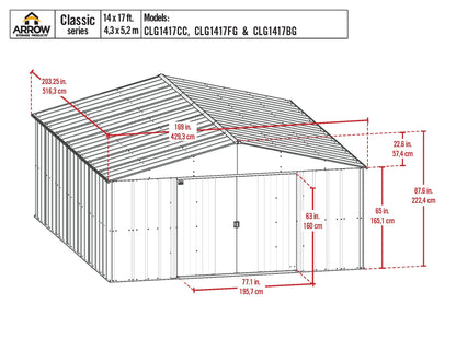 Arrow Sheds Classic 14' x 17' Hangar de rangement extérieur cadenassable en acier, bleu gris 