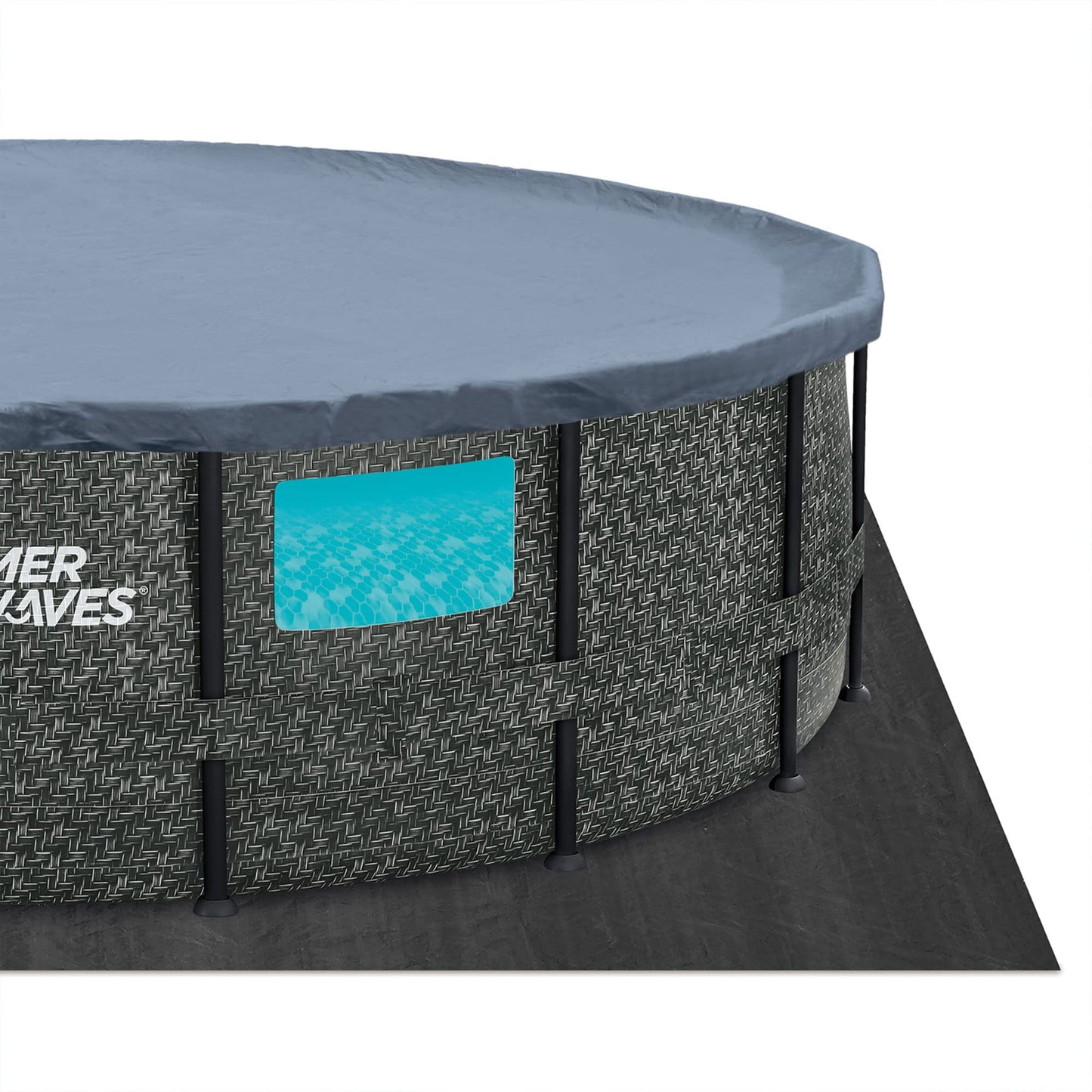 Summer Waves Elite P8A01648B 16ft x 48in Above Ground Frame Swimming Pool Set w/Filter Pump, Pool Cover, Ladder, Ground Cloth, & Maintenance Kit 192 x 192 x 48 inches Gray