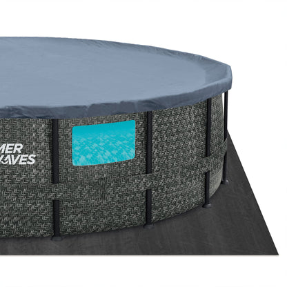 Summer Waves Elite P8A01648B Ensemble de piscine hors sol avec cadre de 16 pi x 48 po avec pompe de filtration, couverture de piscine, échelle, chiffon de sol et kit d'entretien 192 x 192 x 48 pouces Gris