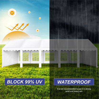 PHI VILLA Tente de fête extérieure robuste de 32' x 16', grand auvent commercial, abri d'événement de mariage, abri de voiture avec parois latérales amovibles pour terrasse, événements de jardin en plein air, blanc 32 pieds x 16 pieds 
