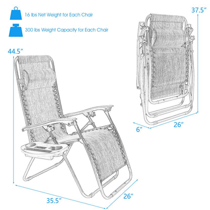 Goplus Zero Gravity Chaise, Chaise Longue Inclinable Pliante Réglable avec Oreiller et Porte-gobelet, Patio Pelouse inclinable pour Piscine Extérieure Camp Yard (Ensemble de 2, Bleu Clair) ensemble de 2