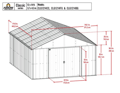 Arrow Sheds Classic 12' x 14' Outdoor Padlockable Steel Storage Shed Building, Blue Grey