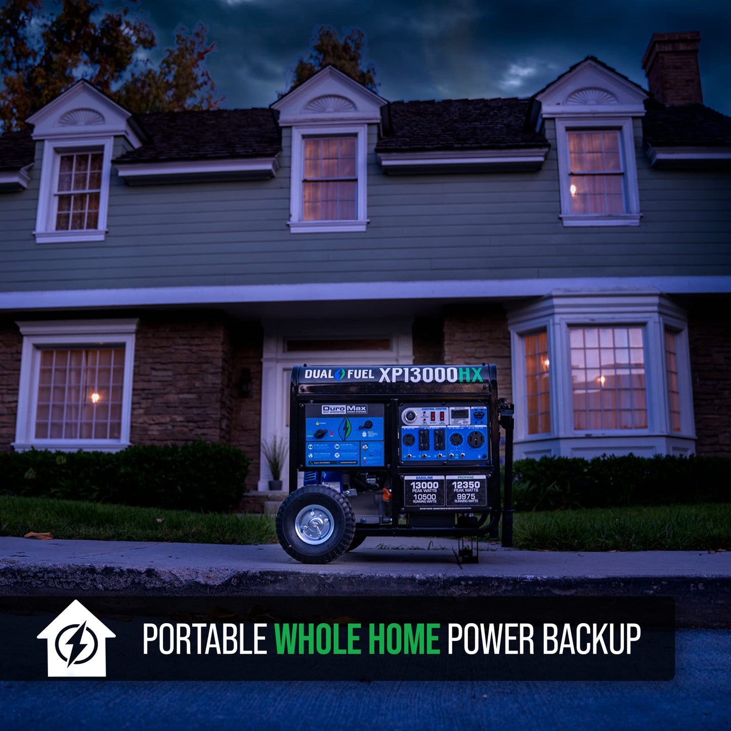 DuroMax XP13000HX Dual Fuel Portable Generator - 13000 Watt Gas or Propane Powered with Electric Start