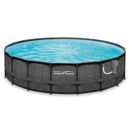 Summer Waves Elite P4A02048B 20ft x 48in Above Ground Frame Swimming Pool Set w/ Filter Pump, Pool Cover, Ladder, Ground Cloth, & Maintenance Kit Dark Herringbone