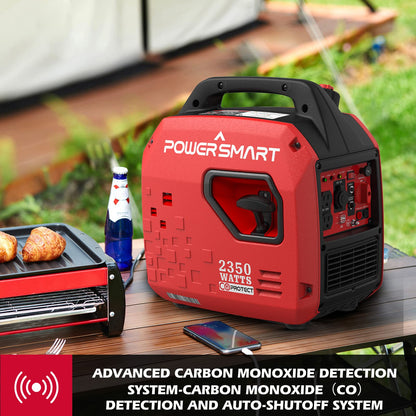 PowerSmart Générateur à onduleur portable 2 350 watts, générateur de gaz avec alerte CO, super silencieux, conforme CARB PS5025C 2 350 watts + alerte CO 