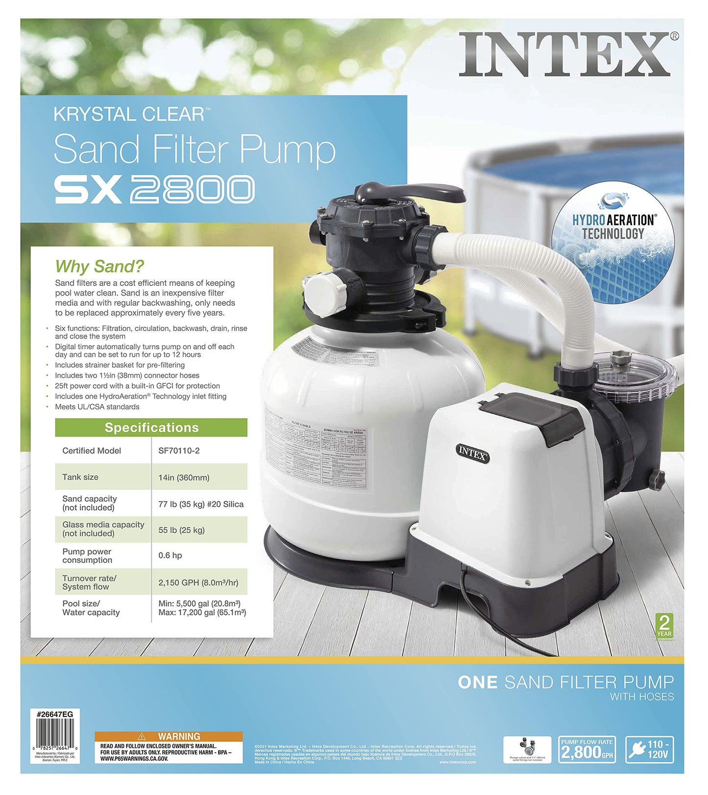 INTEX 26647EG SX2800 Krystal Clear Sand Filter Pump for Above Ground Pools, 14in