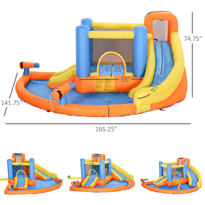 Outsunny Kids Toboggan gonflable 5 en 1 Bounce House Water Park Jumping Castle avec piscine d'eau, toboggan, murs d'escalade et 2 canons à eau, souffleur d'air 450 W