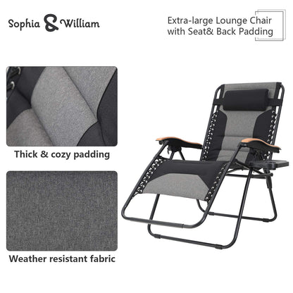 Sophia &amp; William Chaise longue rembourrée Zero Gravity avec porte-gobelet gratuit, prend en charge 350 lb (noir) 1 paquet noir