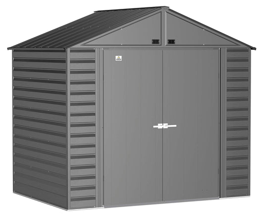 Arrow Shed Select 8' x 6' Outdoor Lockable Steel Storage Shed Building, Charcoal