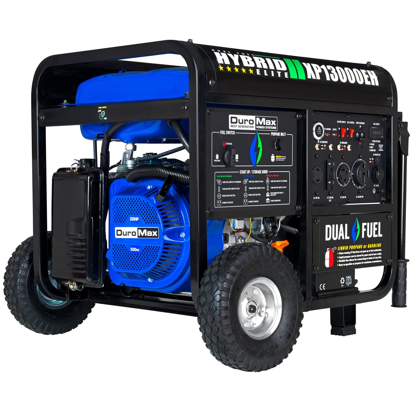 DuroMax XP13000EH Dual Fuel Portable Generator 13000 Watt Gas or Propane Powered Electric Start-Home Back Up, Blue/Gray 13,000-Watt Dual Fuel