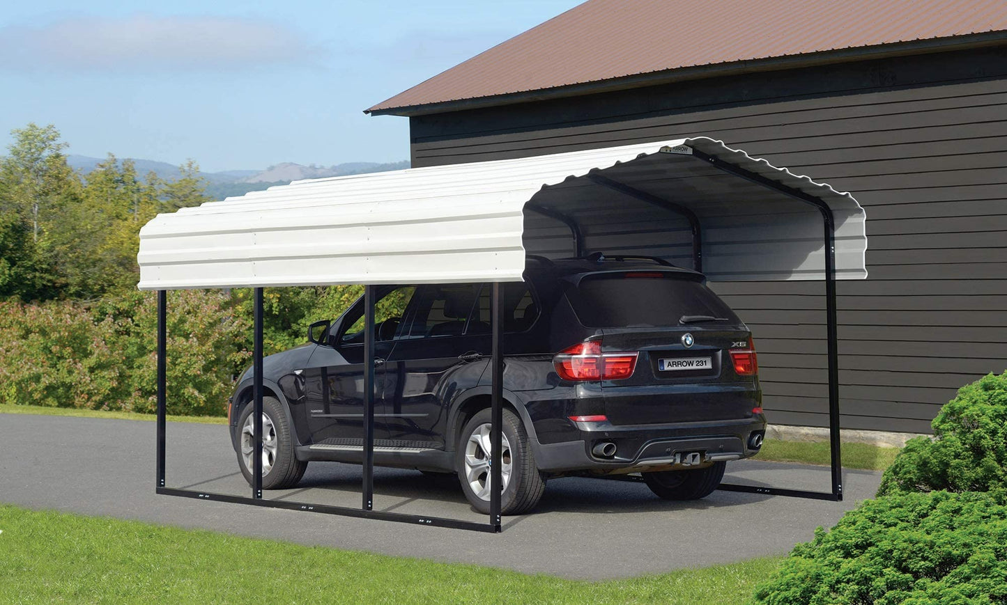 Arrow Shed 10' x 15' x 7' Carport Car Canopy with Galvanized Steel Horizontal Roof, Garage Shelter for Cars and Boats, Eggshell Carport Only 10' x 15' x 7'