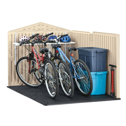 Rubbermaid Slide-Lid Resin Weather Resistant Outdoor Storage Shed, 6 x 3.75 feet, 96 cu. ft., Olive/Sandstone & Master Lock 178D Set Your Own Combination Lock, Die-Cast, Standard, 1 Pack, Black Sandstone Slide Lid Storage Shed + Lock