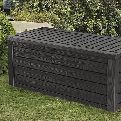 Keter Westwood Outdoor Resin 150 Gallon Deck Storage Box Organizer for Patio Furniture, Pool Toys and Yard Tools with Bench, Dark Gray (2 Pack)