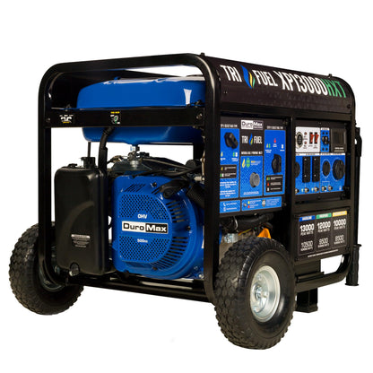 DuroMax XP13000HXT Générateur portable au gaz naturel, propane, tri-carburant, 13 000 watts, 500 cc, avec alerte CO, noir/bleu, tri-carburant, 13 000 watts 