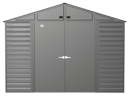 Arrow Shed Select 10' x 14' Outdoor Lockable Steel Storage Shed Building, Charcoal & AK600 Earth Anchor Kit, Steel-Stainless Shed Building + Anchor Kit