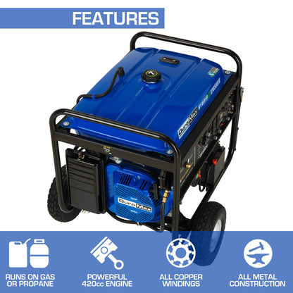 DuroMax XP8500EH Dual Fuel Portable Generator-8500 Watt Gas or Propane Powered with Electric Start