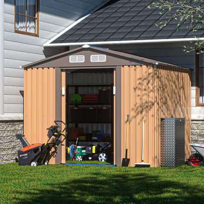 HOGYME Storage Shed 8' x 6' Outdoor Garden Shed Metal Shed Suitable for Storing Garden Tool Lawn Mower Ladder Coffee 8x6