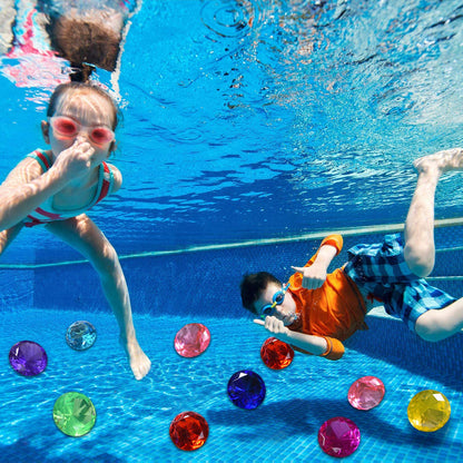 Diving Gem Pool Toy 6 Big Colorful Diamonds Set with Treasure Pirate Box Summer Swimming Gem Diving Toys Set Dive Throw Toy Set Underwater Swimming Toy for Pool Use Treasures Gift Sets (golden) Golden